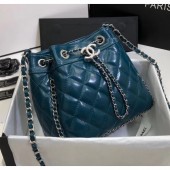Chanel Aged Calfskin Drawstring Bag With Chain Edge AS1803 Blue 2020 Collection CE00718