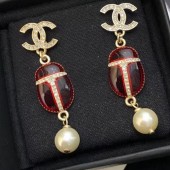 Chanel Beetle Pearl Earrings Red 2019 Collection CE03461