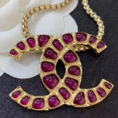 Chanel Burberrygundy Resin Stones CC Pendant Necklace AB1804 2019 Collection CE01696