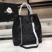 Chanel Calfskin & silver-Tone Metal 80761 black CE03445