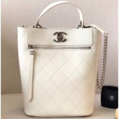 Chanel Calfskin Front Zip Large Bucket Bag AS0578 White 2019 CE02924