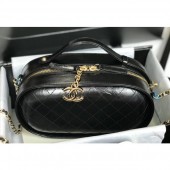 Chanel Calfskin Quilted Color Patchwork Oval Tote Bag Black 2019 CE02103