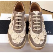 Chanel Camellia Embroidery Lace-Ups G34815 Coffee 2019 CE04337