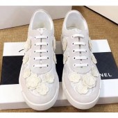Chanel Camellia Embroidery Lace-Ups G34815 White 2019 CE02376
