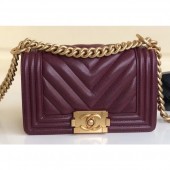 Chanel Caviar Leather Chevron Boy Flap Small Bag Burgundy/Gold CE03748