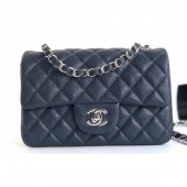 Chanel Caviar Leather Small Classic Flap Bag A1116 Navy Blue/Silver CE03262