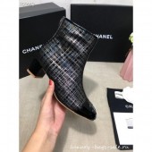 Chanel CC Logo Ankle Boots Grid Metallic Gray 2020 CE03053