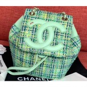 Chanel CC Logo Coco Backpack Bag AS0322 Tweed Light Green 2019 CE01997