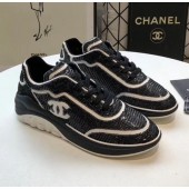 Chanel CC Logo Sequins & Leather Sneakers G35936 Black/White 2020 Collection CE03302
