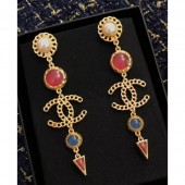 Chanel CC Triangle Pendant Clip-on Earrings AB0281 Gold/Red/Blue/Pearly White 2018 CE04315