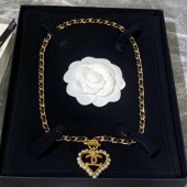 Chanel Chain Leather Heart Pendant Long Necklace 2019 Collection CE02701