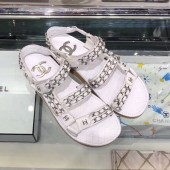 Chanel Chain Leather Strap Flat Sandals White 2020 Collection CE02882
