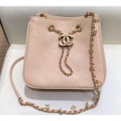 Chanel Charms Lambskin Drawstring Bucket Mini Bag Beige 2019 CE02393