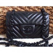 Chanel Chevron So Black Small Classic Flap Bag 1116 in Lambskin CE02017