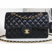 Chanel Classic Flap Medium Bag A1112 Black in Sheepskin Leather with Gold Hardware CE03654