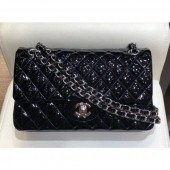Chanel Classic Flap Medium Bag Black in Patent Leather with Silver Hardware CE03366