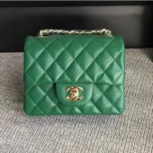 Chanel Classic Flap Mini Bag A1115 in Caviar Leather Green with Golden Hardware CE01750