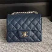 Chanel Classic Flap Mini Bag A1115 in Caviar Leather Sapphire with Silver Hardware CE01042