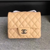 Chanel Classic Flap Mini Bag A1115 in Lambskin Leather Apricot with Silver Hardware CE01289