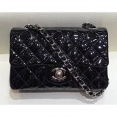 Chanel Classic Flap Small Bag A01116 Black in Patent Leather with Silver Hardware CE03650