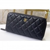 Chanel Classic Long Zipped Wallet 31507 Lambskin Black/Gold CE03937