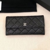 Chanel Classic Quilted Grained Leather Flap Wallet A50096 Black/Silver Collection CE01973