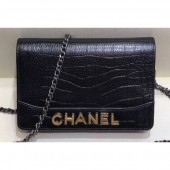 Chanel Crocodile Embossed Calfskin Gabrielle Wallet On Chain WOC Bag Black 2019 CE02657
