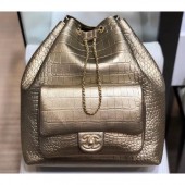 Chanel Crocodile Embossed Calfskin Large Backpack Bag AS0800 Metallic Gold 2019 CE03615