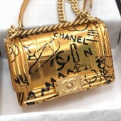 Chanel Crocodile Embossed Graffiti Leather Small Boy Flap Bag A67085 Gold 2019 Collection CE02262