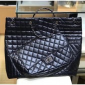 Chanel Crumpled Calfskin Quilting Large Shopping Bag Black 2019 CE03321