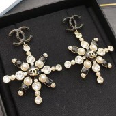Chanel Crystal and Pearl Snowflake Short Earrings AB2323 White/Black 2019 Collection CE03062