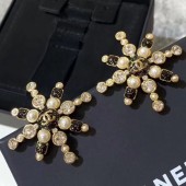 Chanel Crystal and Pearl Snowflake Stud Earrings AB2323 White/Black 2019 Collection CE01526