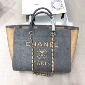 Chanel Deauville Wool Felt Medium/Large Shopping Bag A93786 Gray/Beige 2019 Collection CE01010