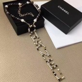 Chanel Glass Pearl Y Necklace with CHANEL Logo Pendant AB2500 2019 Collection CE01916