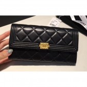 Chanel Gold-Tone Metal Lambskin Boy Flap Wallet Black CE03691