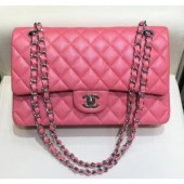 Chanel Grained Caflskin Medium Classic Flap Bag A01112 Pink With Silver Hardware CE03953
