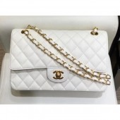 Chanel Grained Caflskin Medium Classic Flap Bag A01112 White With Gold Hardware CE03280