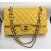 Chanel Grained Caflskin Medium Classic Flap Bag A01112 Yellow With Silver Hardware CE02554