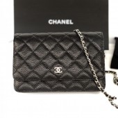 Chanel Grained Calfskin Classic Wallet on Chain WOC AP0250 Black/Silver 2020 Collection CE00515