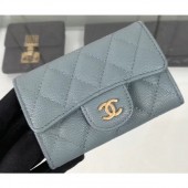 Chanel Grained Leather Classic Flap Card Holder A80799 Gray/Gold CE04341