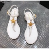 Chanel Grosgrain & Goatskin Flat Sandals With Star Buckle White 2020 Collection CE02783