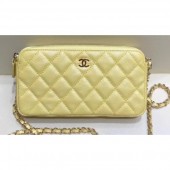 Chanel Iridescent Pearl Caviar Classic Clutch with Chain Bag A82527 Yellow 2019 CE02828
