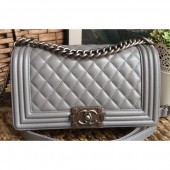 Chanel Lambskin Boy Flap Medium Bag Gray/Silver CE01176