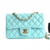 Chanel Lambskin Classic Flap Bag A01116 Light Blue With Gold Hardware CE04127
