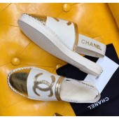 Chanel Lambskin Espadrilles Mules Sandals White/Gold 2020 Collection CE04159