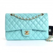 Chanel Lambskin Medium Classic Flap Bag A01112 Light Blue With Gold Hardware CE01830