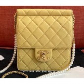 Chanel Lambskin with Imitation Pearls Mini Flap Bag AS0580 Yellow 2019 CE01344