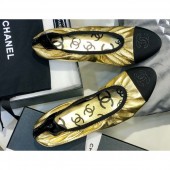 Chanel Laminated Goatskin and Grosgrain Ballerinas G36166 Metallic Gold 2020 CE04279