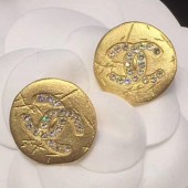 Chanel Large Crystal Round Stud Earrings Gold/Crystal White 2019 Collection CE03637