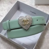 Chanel Leather Belt 30mm with Crystal Heart Buckle Green 2020 Collection Belt CE01897